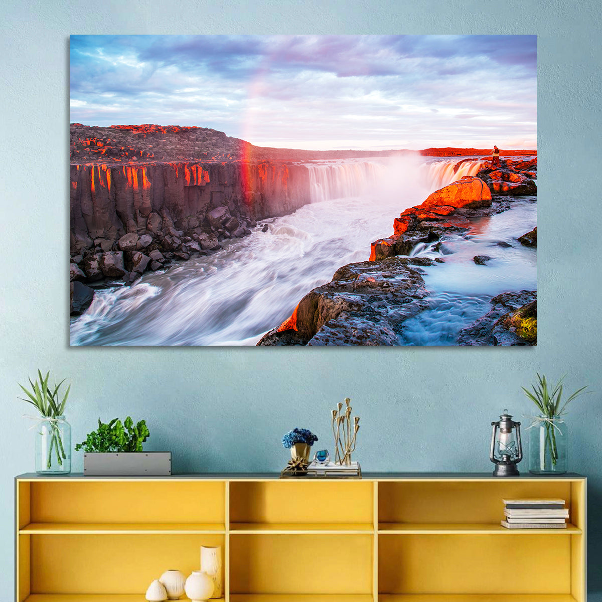 Golden Hour Selfoss Falls Rainbow Wall Art