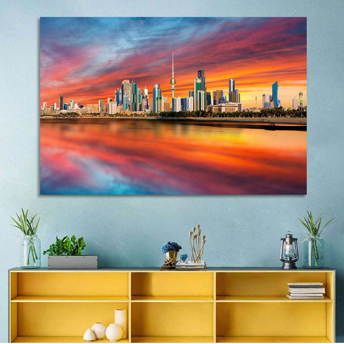 Shuwaikh Port at Dusk Wall Art in a room, landscape