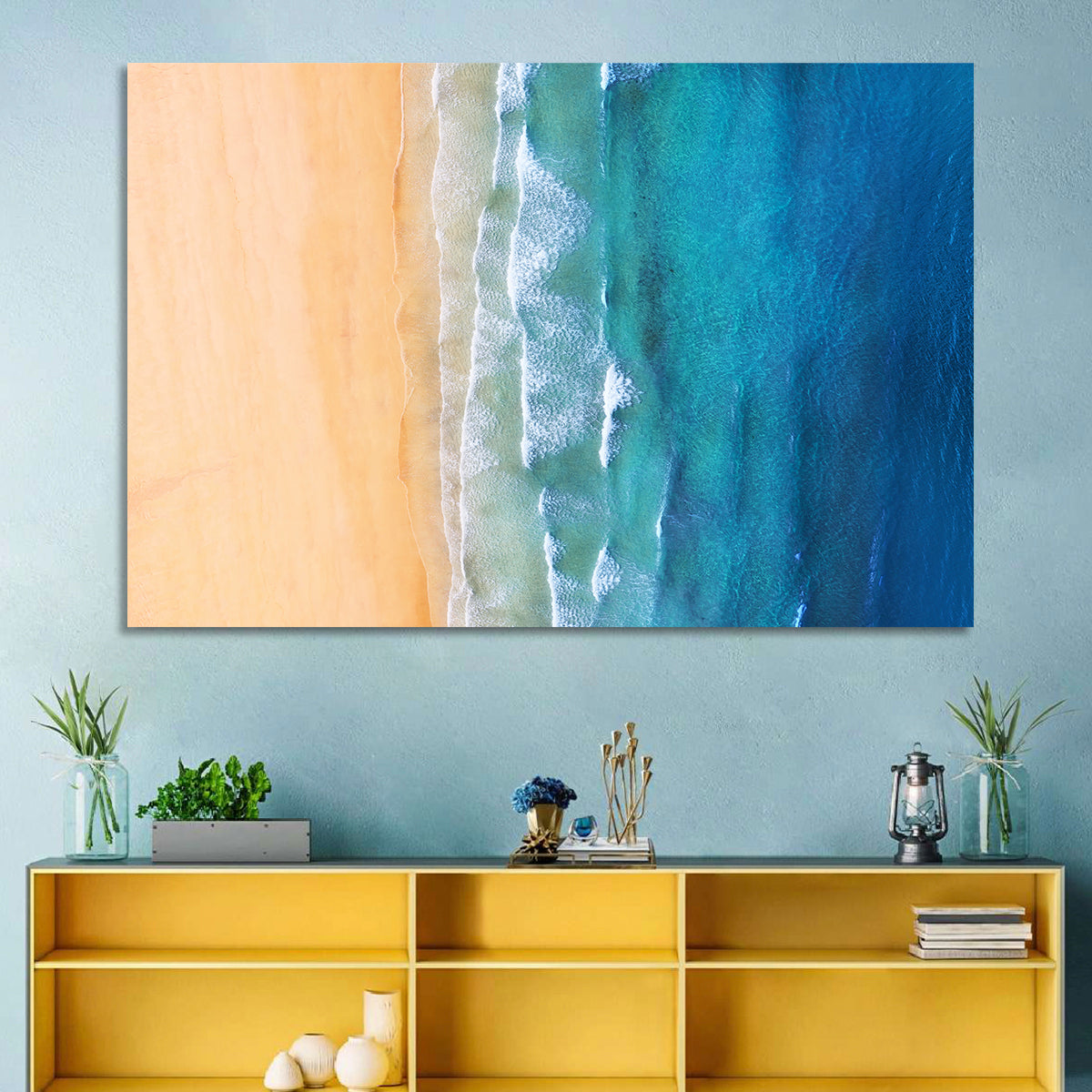 Aerial Iceland Coastline Wall Art in a room, landscape