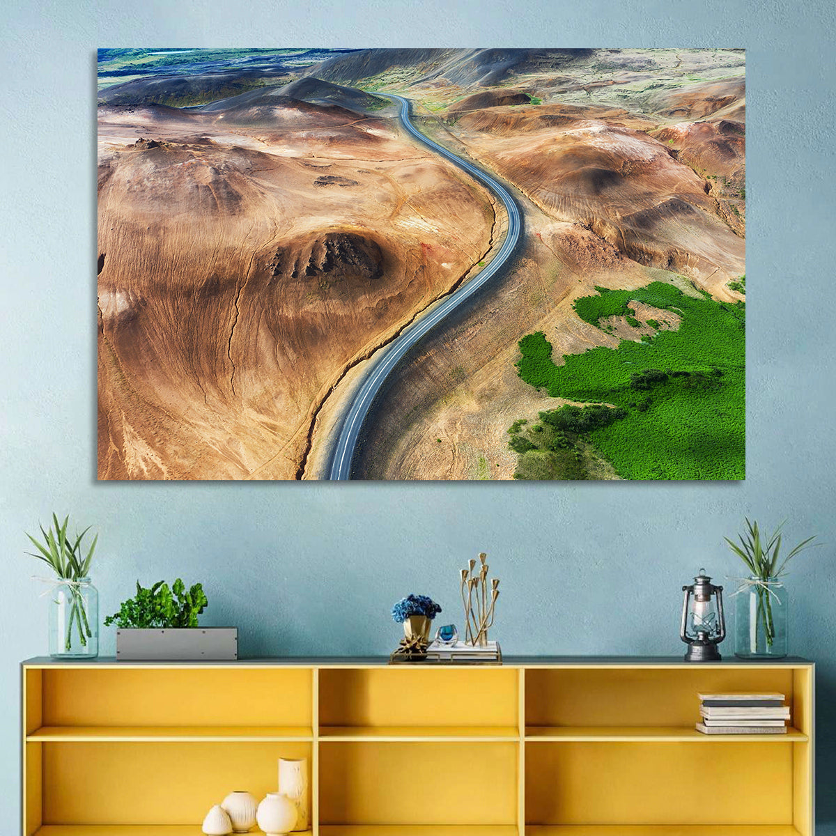Winding Road in Geysers Valley Wall Art in a room, landscape
