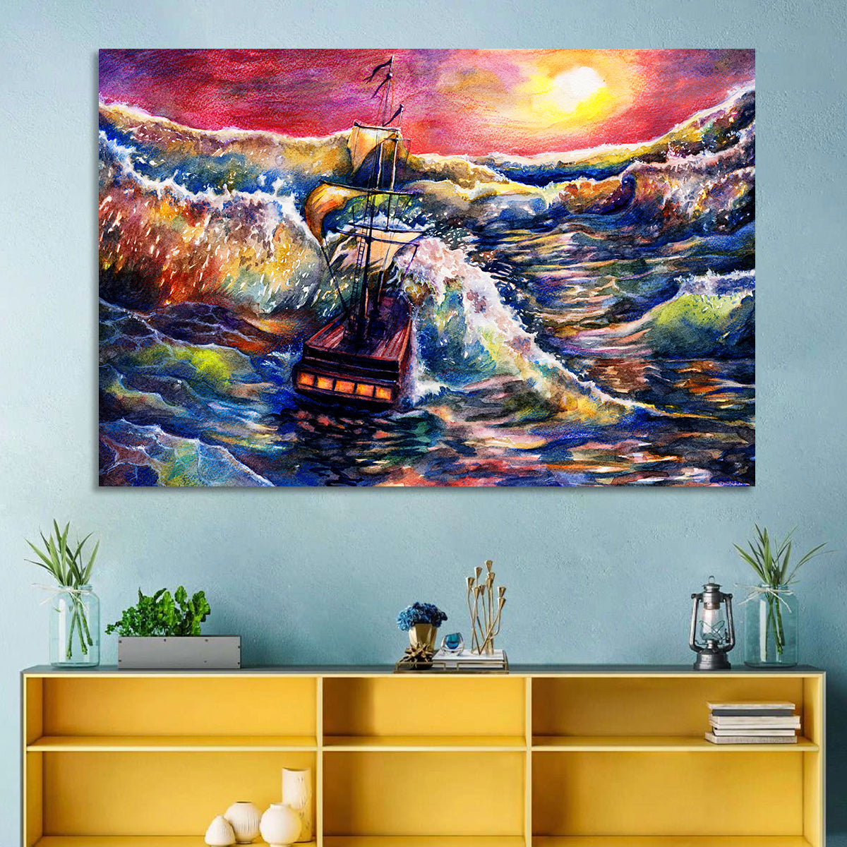Stormy Sunset Sailing Ship Wall Art