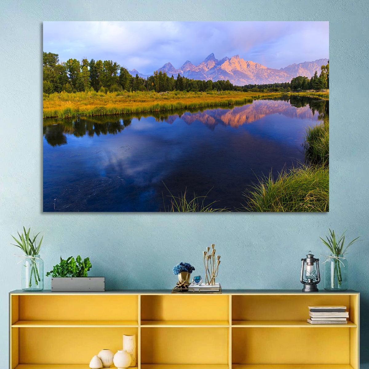 Grand Tetons Sunrise Over Snake River Wall Art in a room, landscape