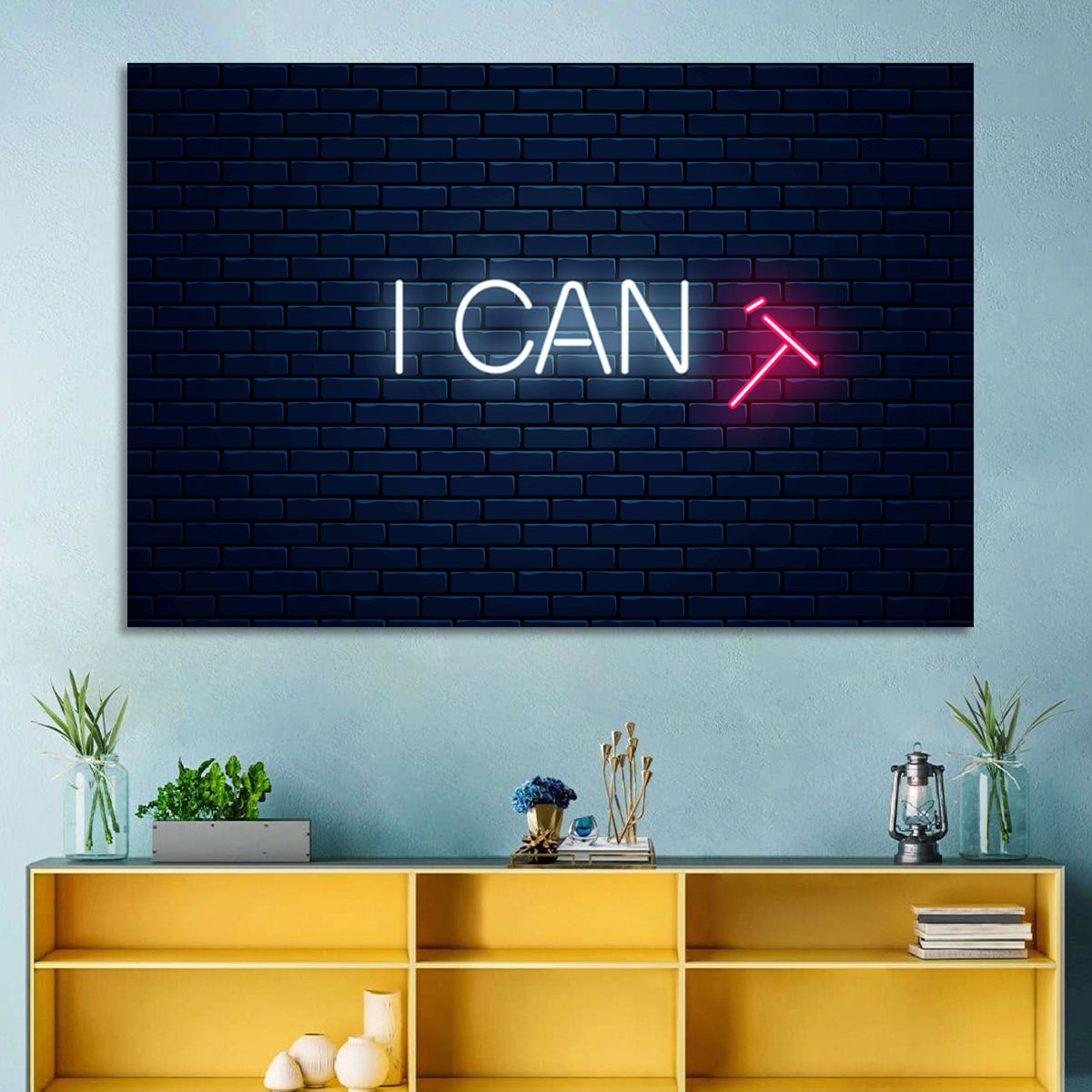 I Can Neon Sign Wall Art in a room, landscape