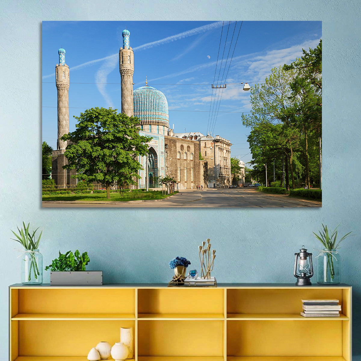Saint Petersburg Mosque Blue Dome Wall Art in a room, landscape
