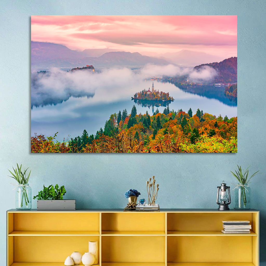 Misty Morning Over Lake Bled Wall Art