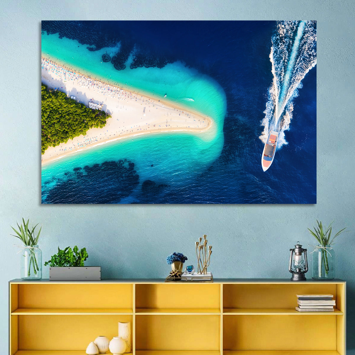 Zlatni Rat Beach Aerial, Bol Croatia Wall Art in a room, landscape