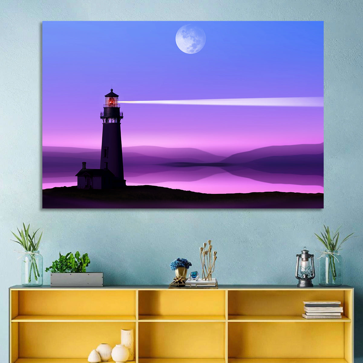 Moonlit Lighthouse Reflection Wall Art