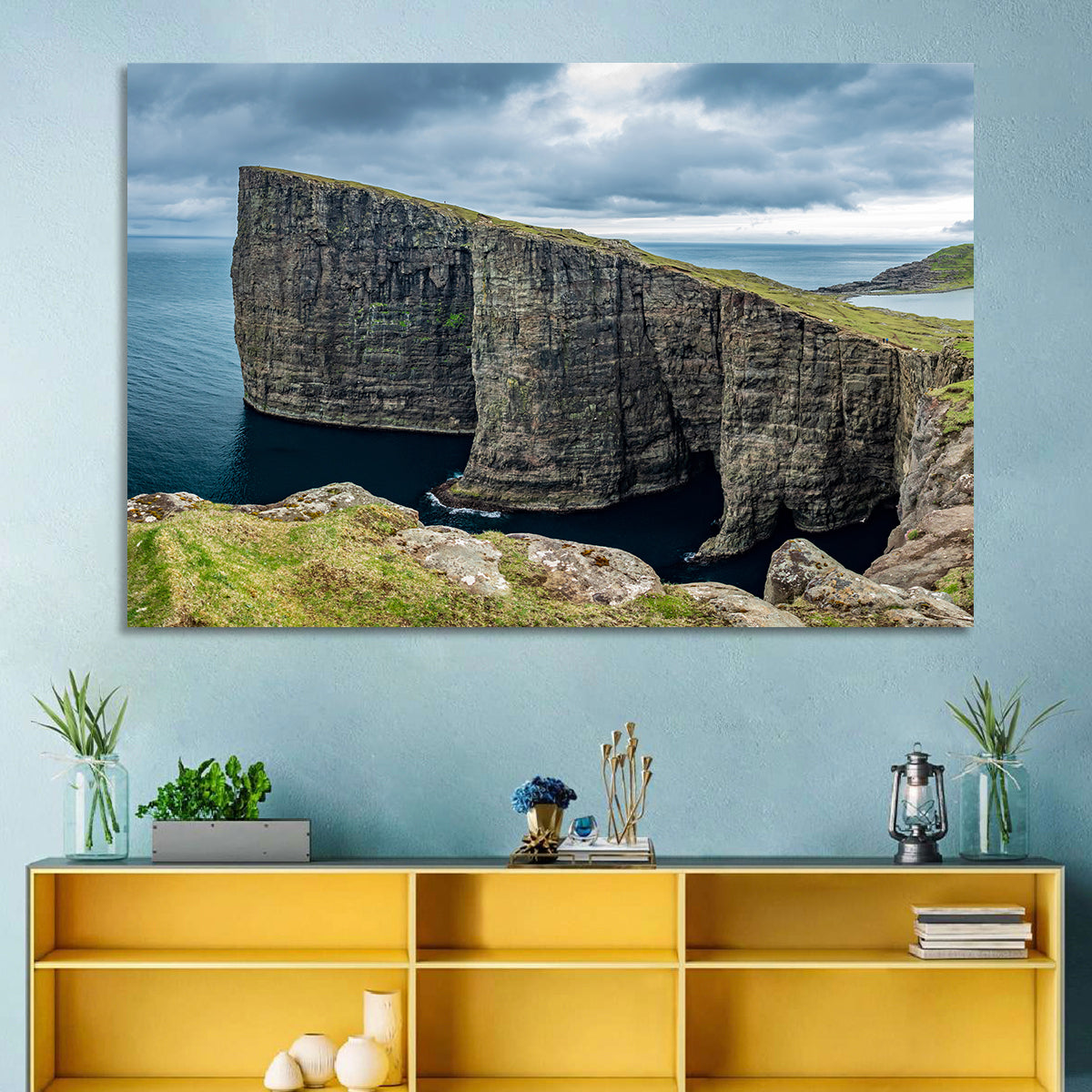 Trælanípa Cliff, Faroe Islands Wall Art in a room, landscape