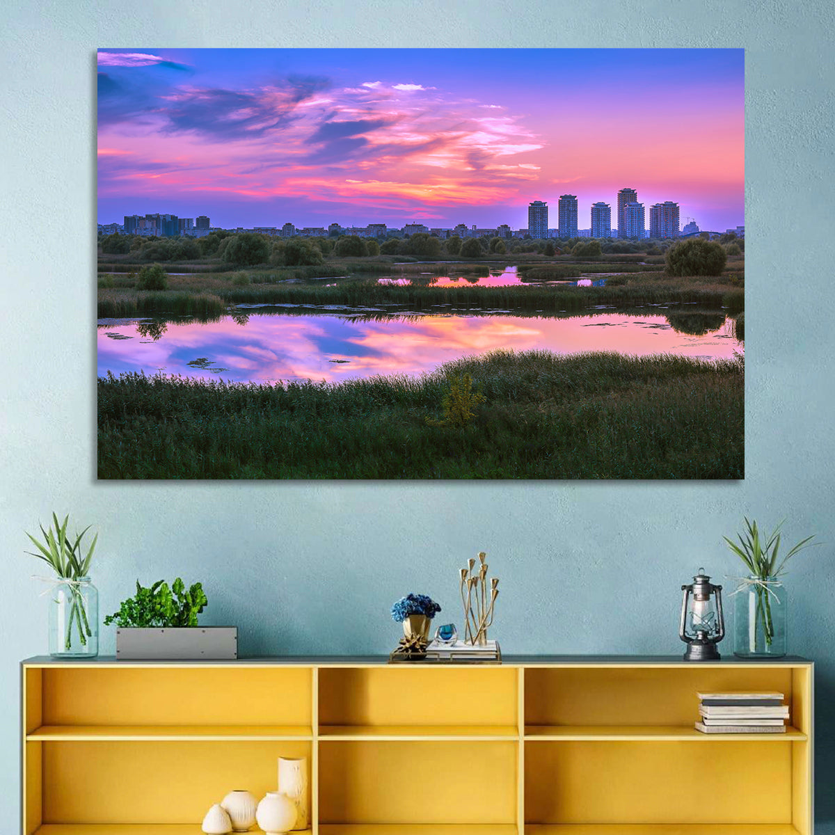Vacaresti Park Sunset Reflection Wall Art