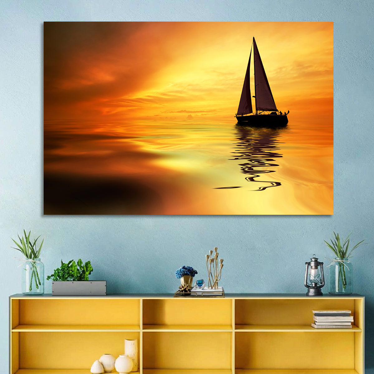 Golden Hour Sailboat Silhouette Wall Art
