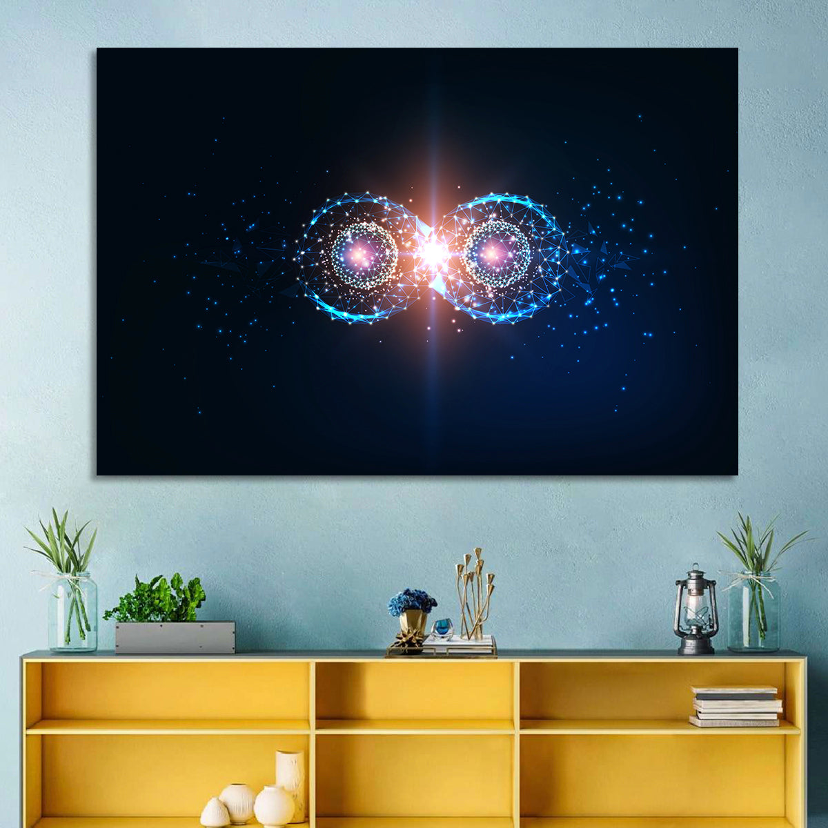 Polygonal Infinity Loop Wall Art in a room, landscape