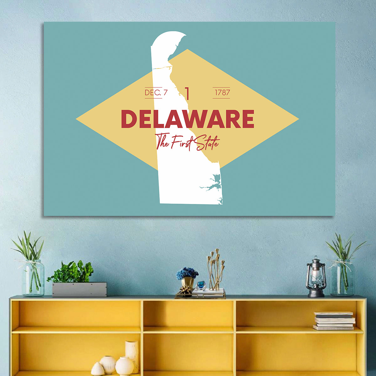 Delaware State Map Graphic Wall Art in a room, landscape