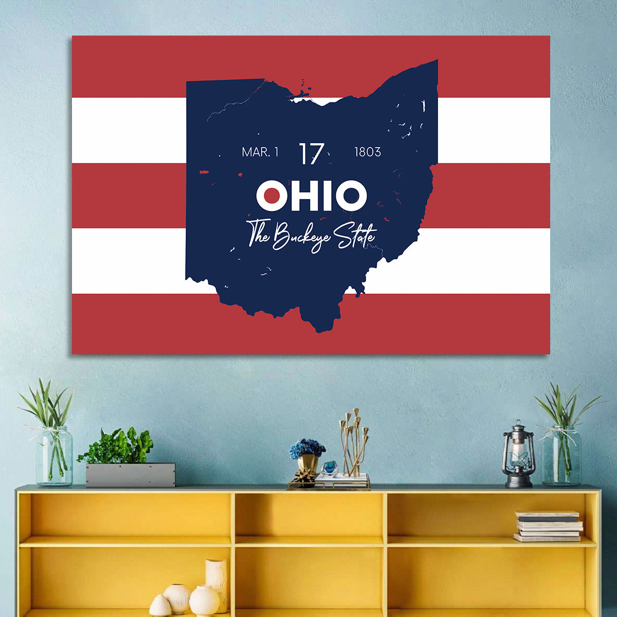 Ohio State Map Wall Art in a room, landscape
