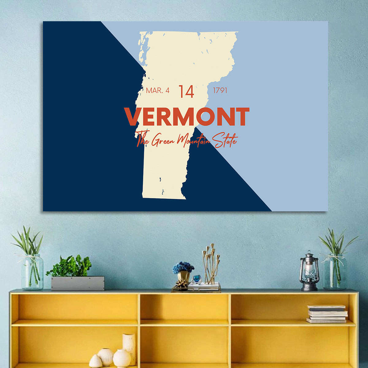 Vermont Map, Green Mountain State Wall Art in a room, landscape