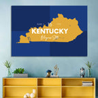 Blue and Gold Kentucky Map Wall Art