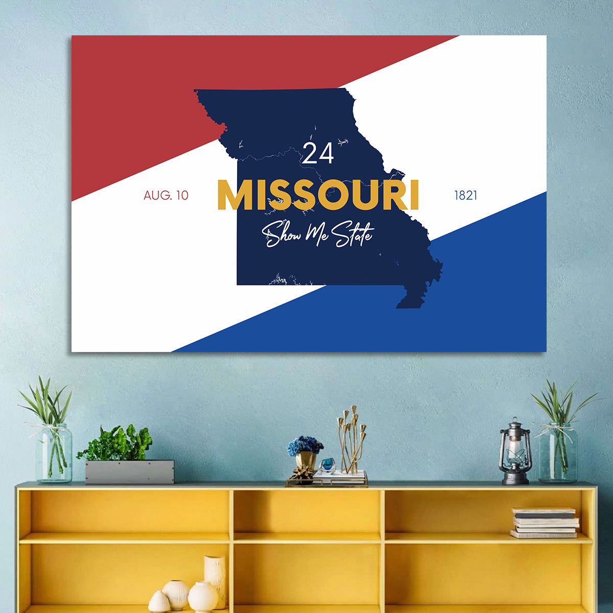 Missouri Map, Show Me State Wall Art in a room, landscape