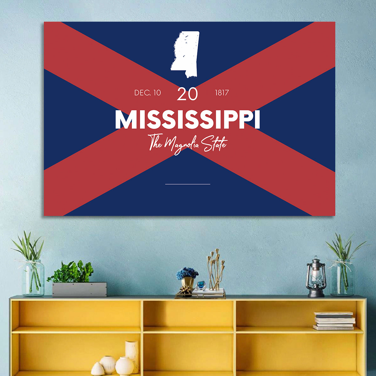 Mississippi Map, the Magnolia State Wall Art in a room, landscape