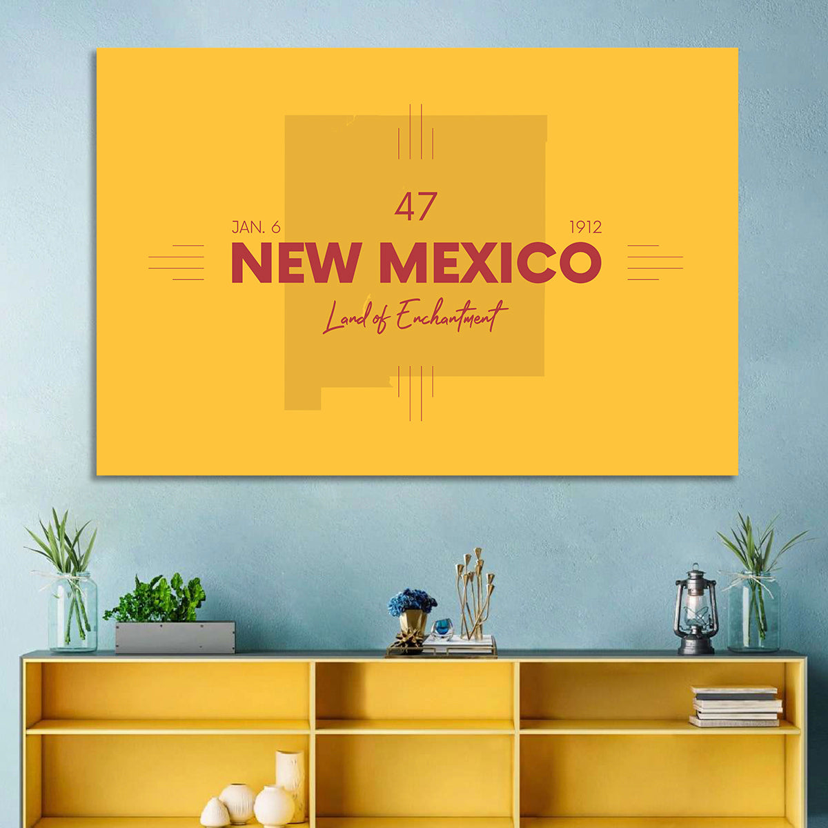 New Mexico Typographic Map 1912 Wall Art in a room, landscape