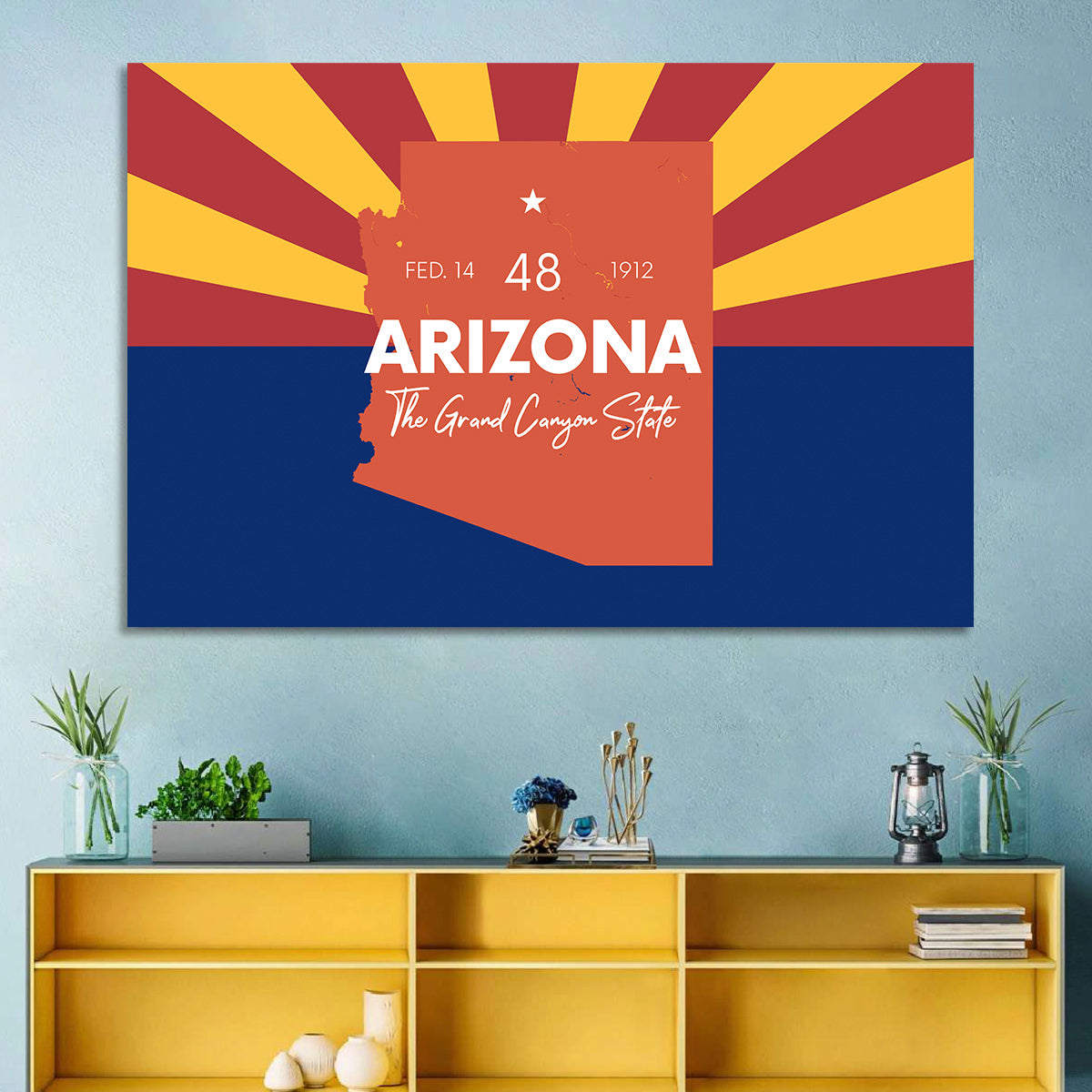 Arizona Sunburst Map Wall Art in a room, landscape
