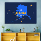Alaska Map with Gold Stars Wall Art