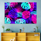 Neon Tropical Leaves Wall Art