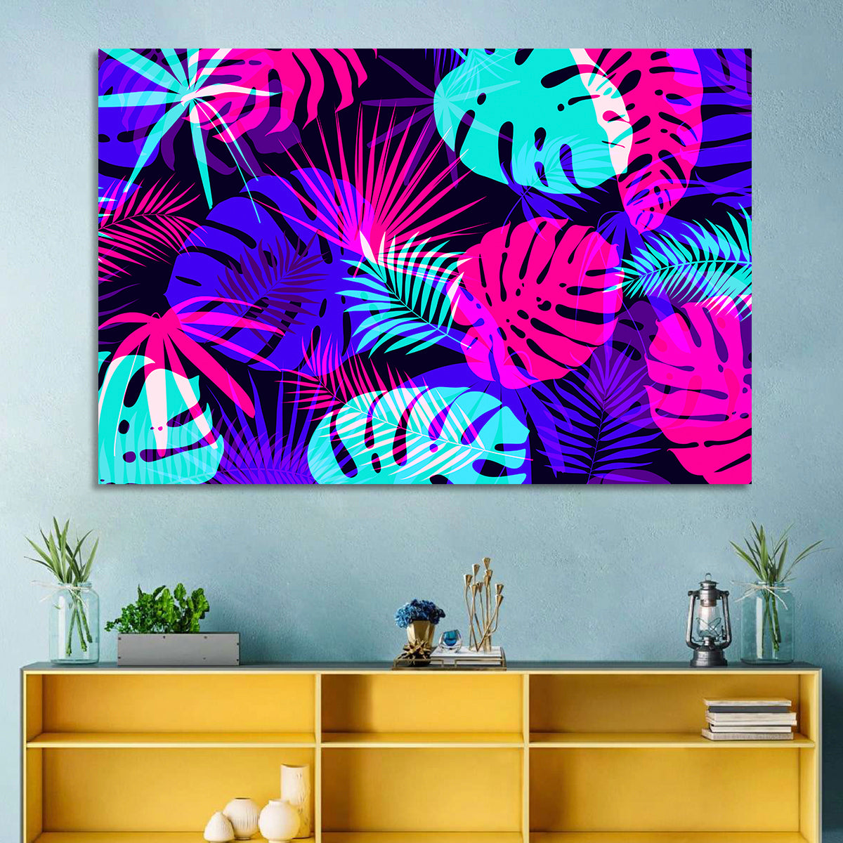Neon Tropical Leaves Wall Art