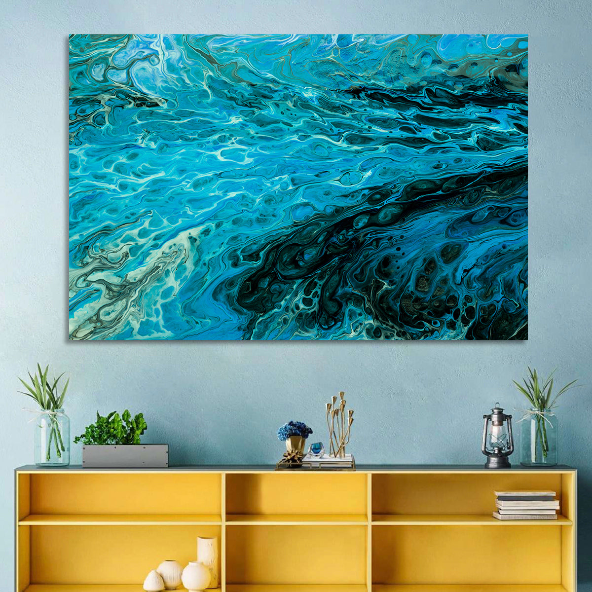 Liquid Marble Blue Abstract Wall Art