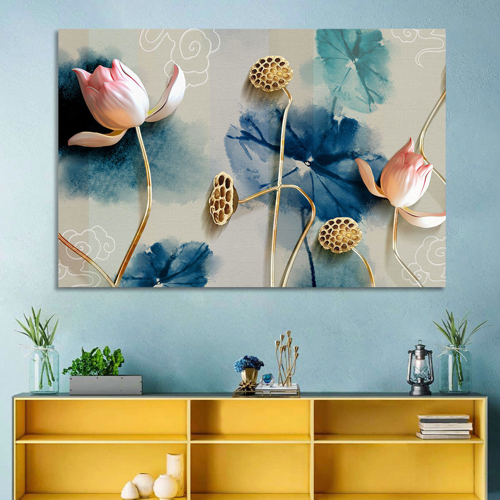 Blue Lotus Botanical Backdrop Wall Art