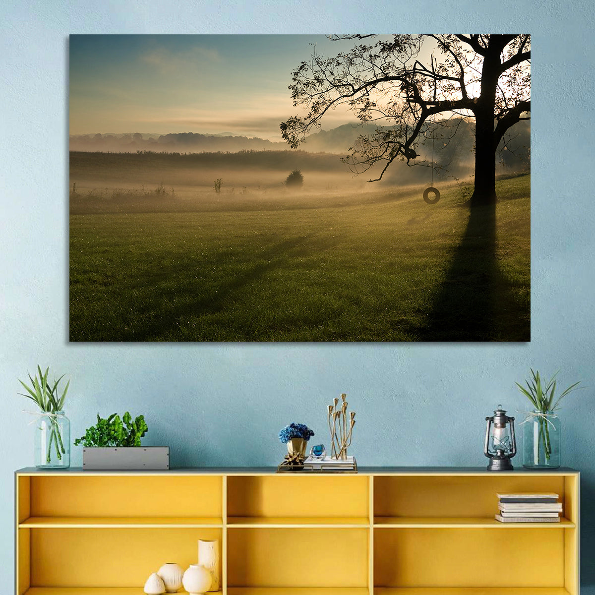 Tire Swing in Morning Mist Wall Art