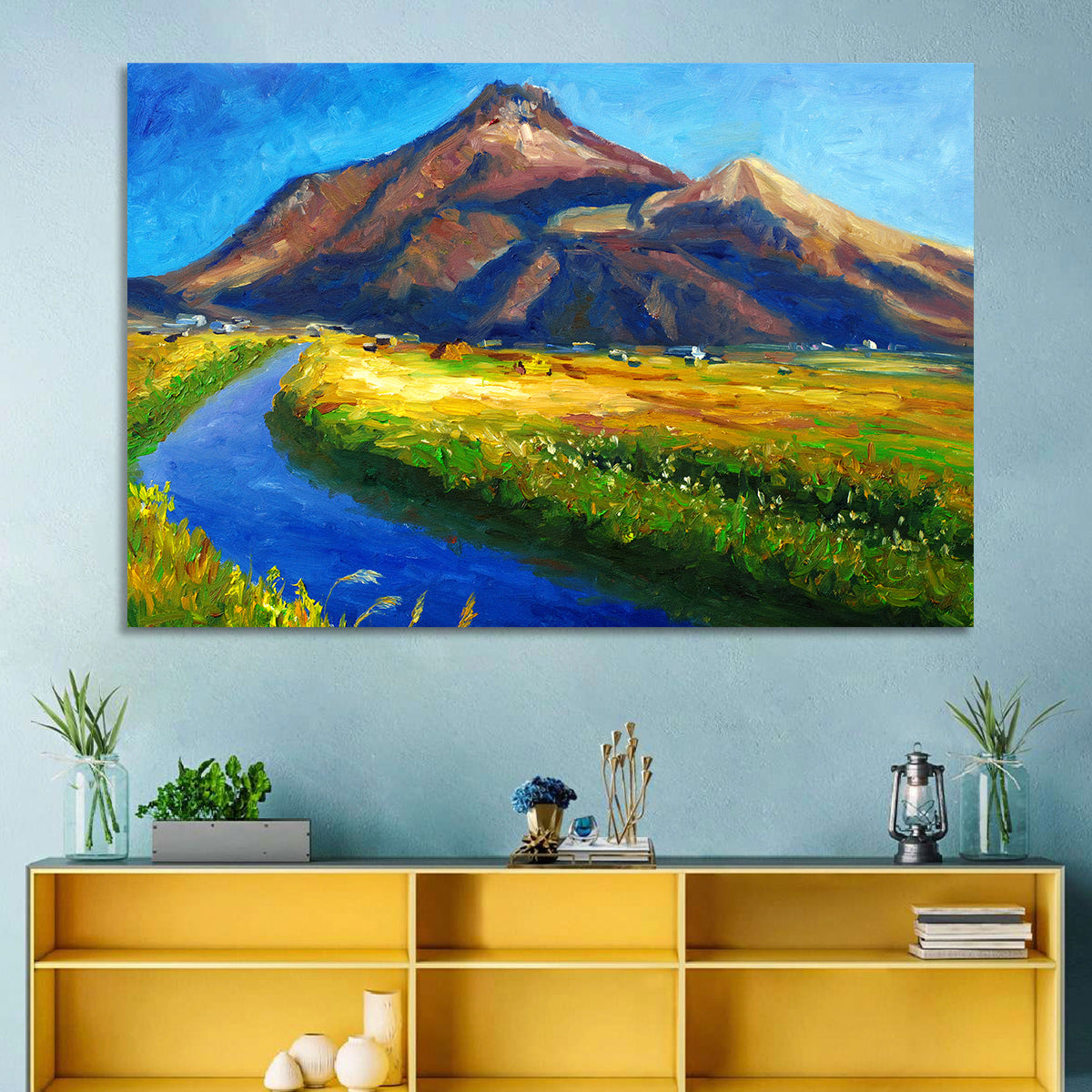 Mountain Village Stream at Golden Hour Wall Art
