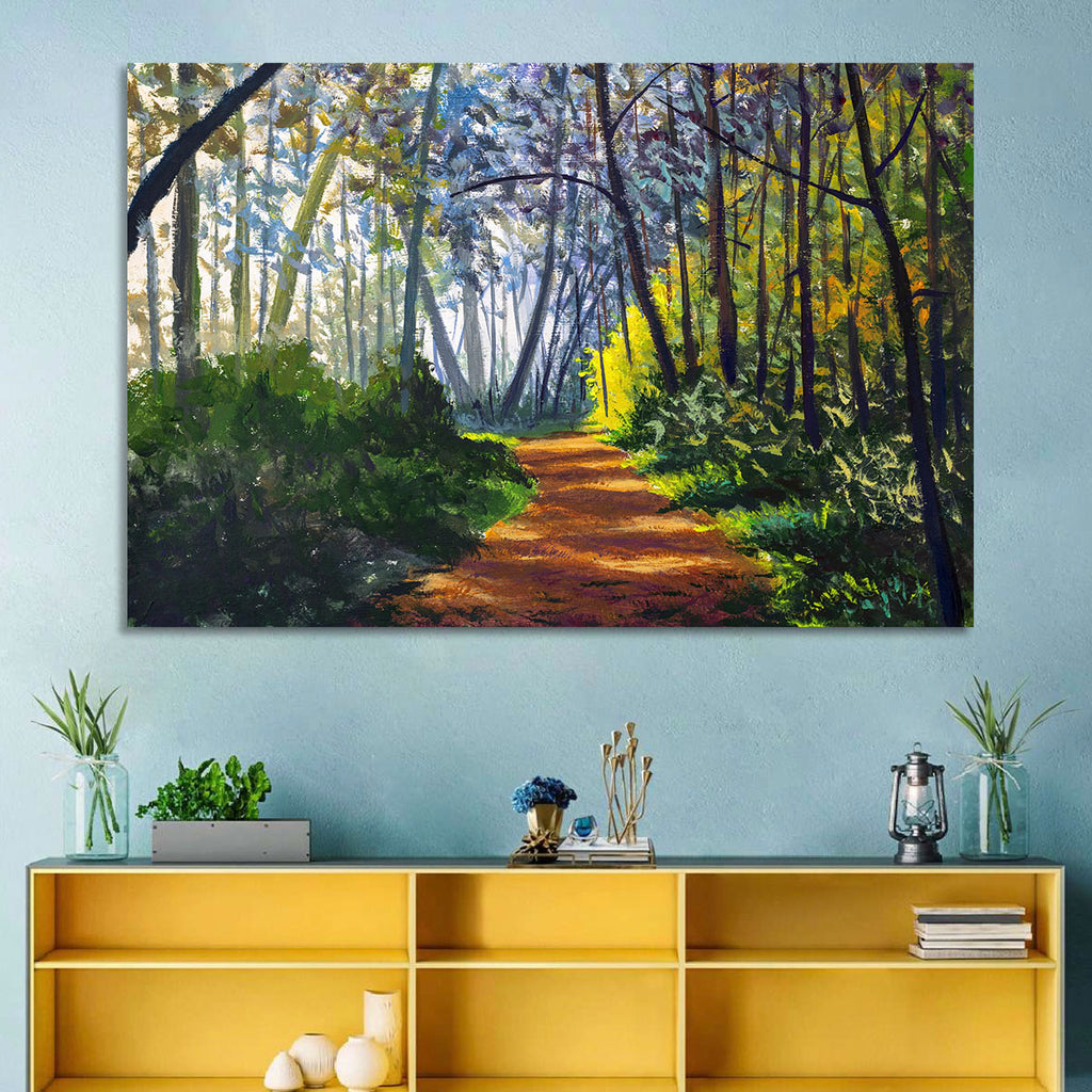 Sunlit Forest Alley Path Wall Art
