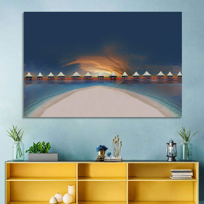 Overwater Bungalows at Golden Dusk Wall Art