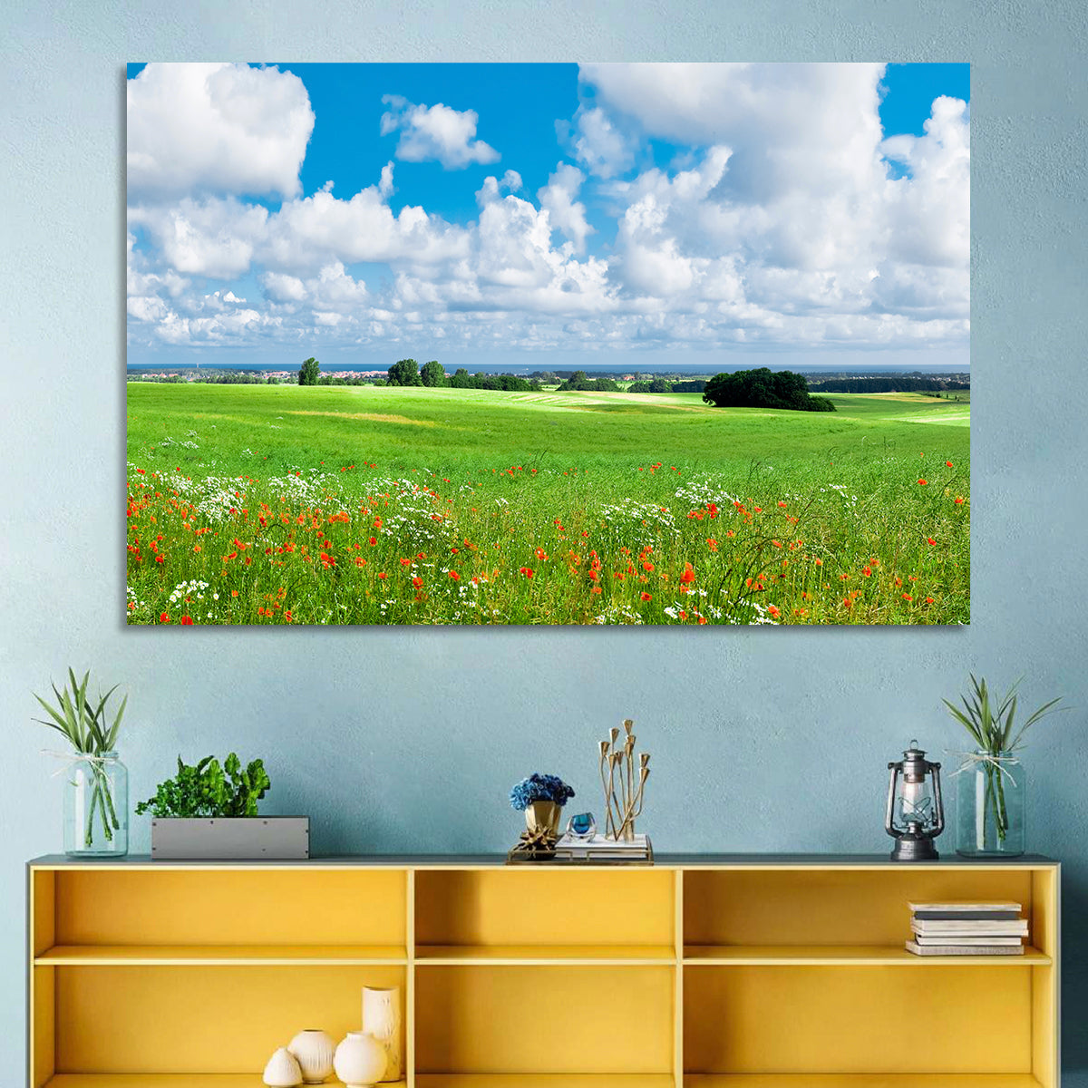 Summer Meadow with Poppies Wall Art in a room, landscape