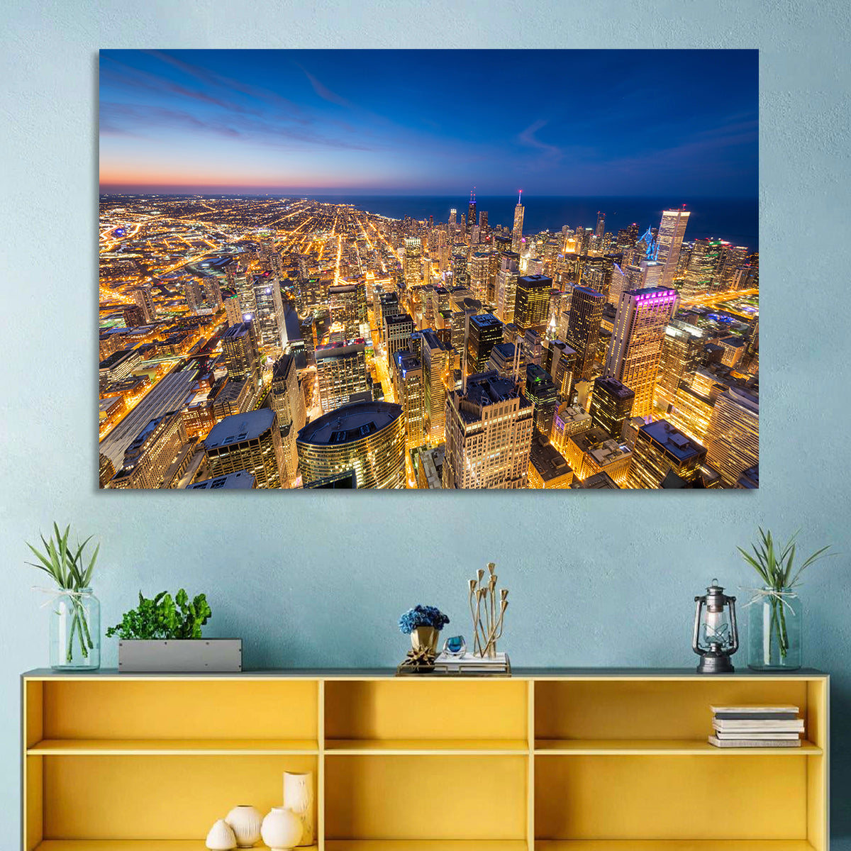 Aerial Chicago Nightscape Wall Art