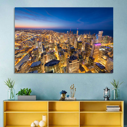 Aerial Chicago Nightscape Wall Art