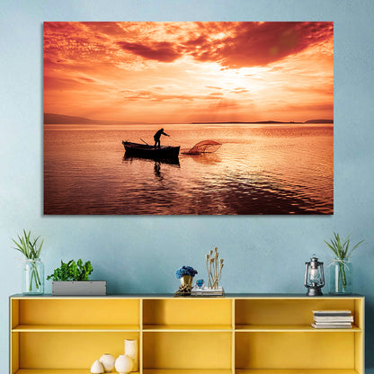 Uluabat Lake Fisherman at Dusk Wall Art