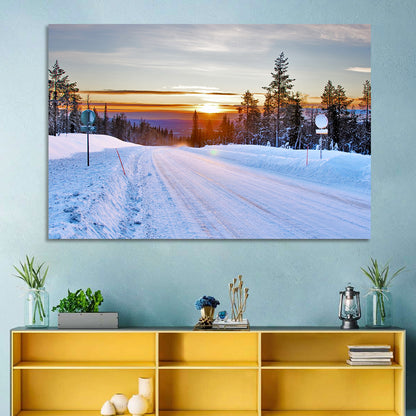 Snowy Road at Sunset Wall Art