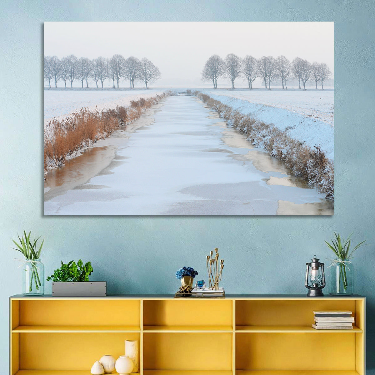 Frozen Canal with Bare Trees Wall Art