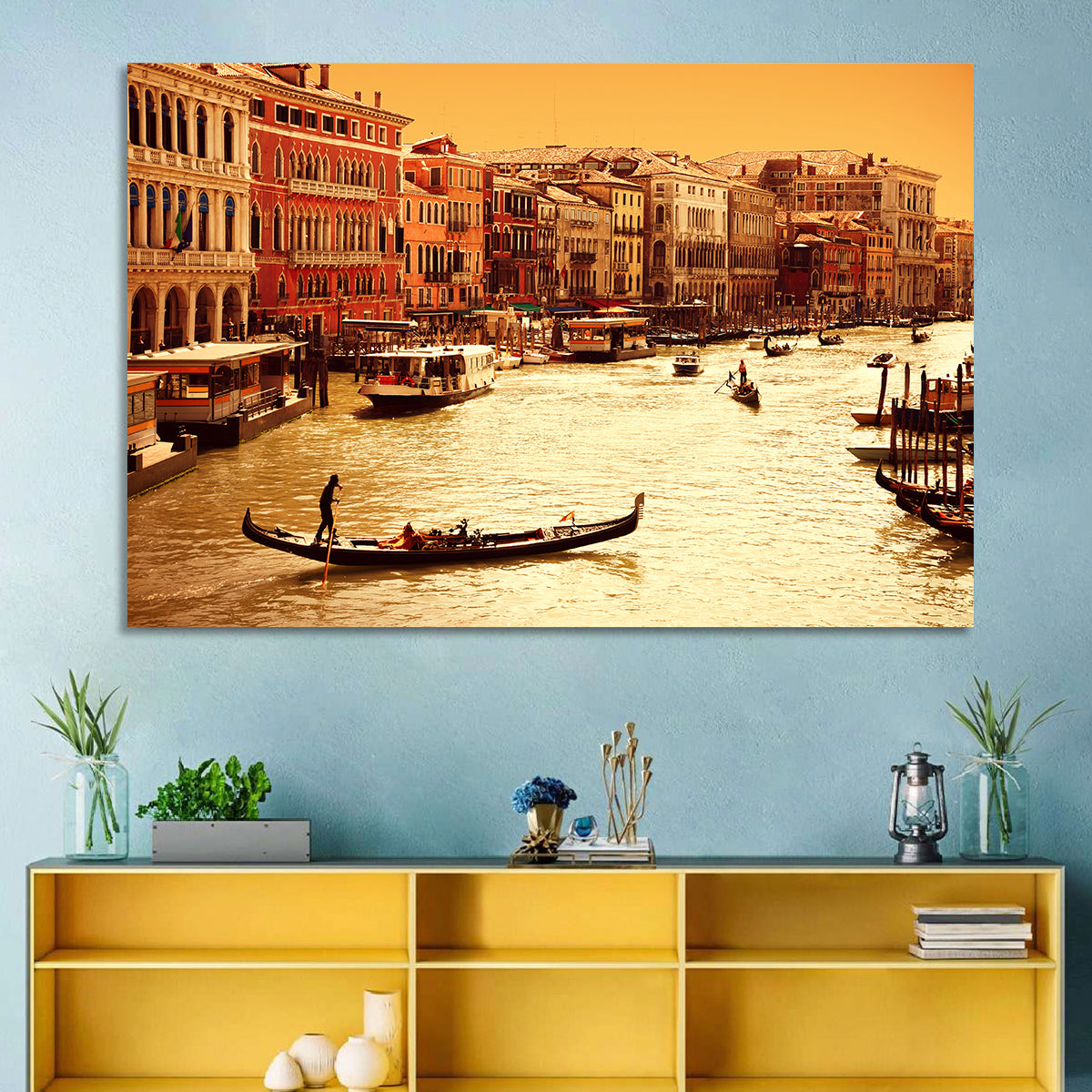 Grand Canal Gondola at Golden Hour Wall Art in a room, landscape