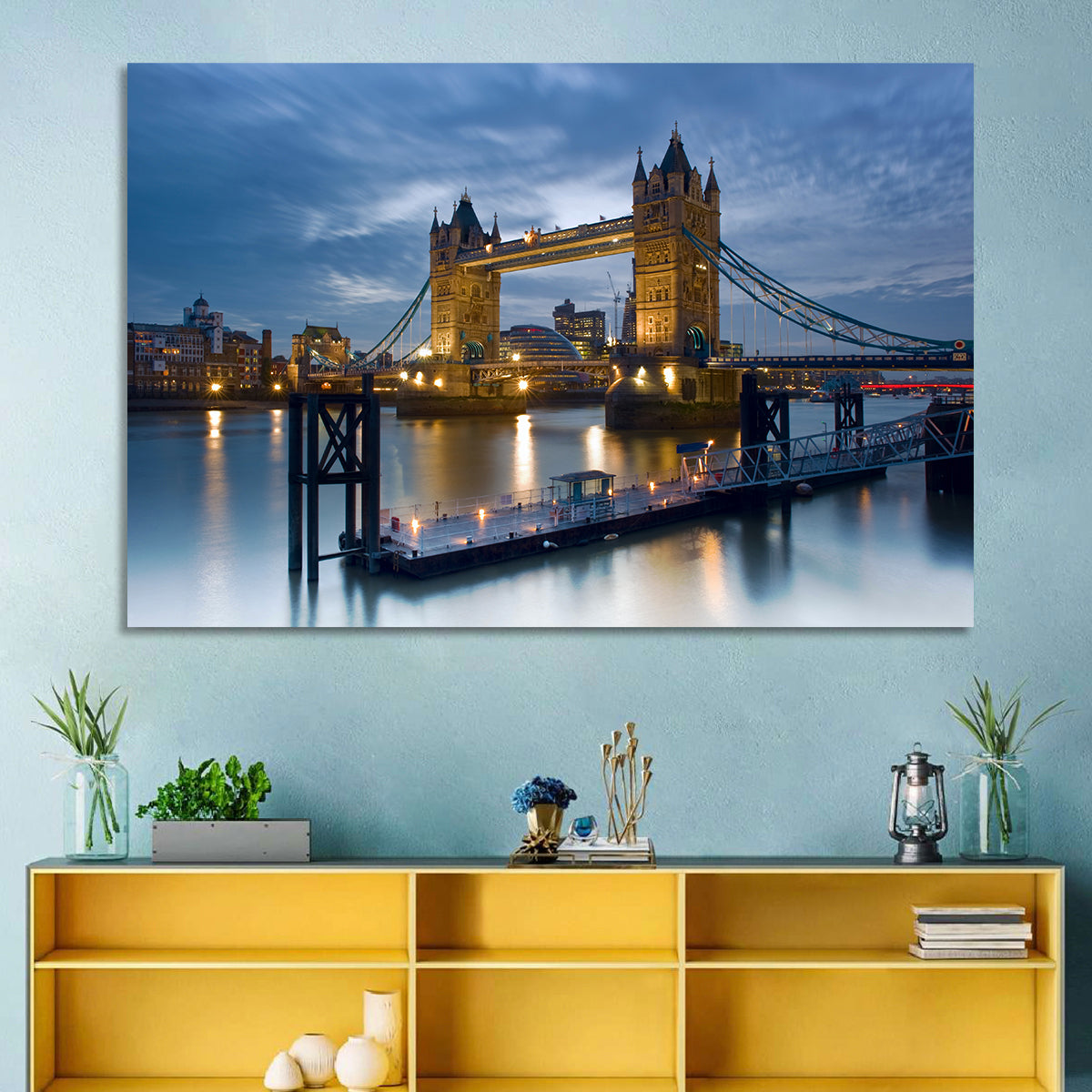 Tower Bridge at Blue Hour Wall Art in a room, landscape