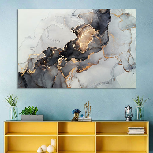 Black Fire Marble Abstract Wall Art