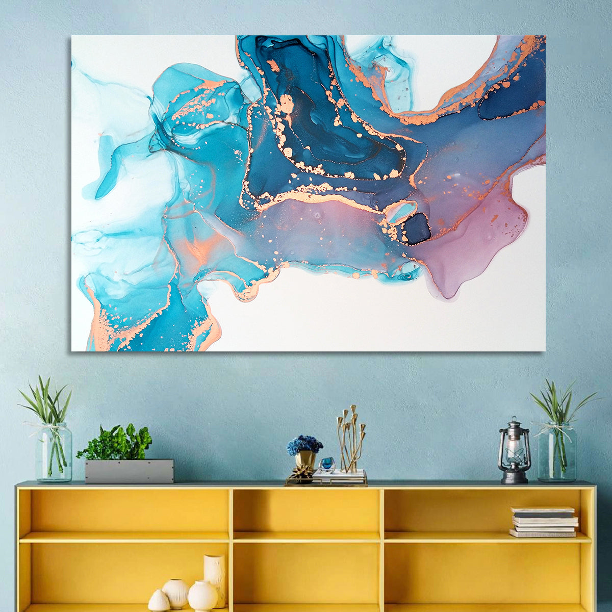 Fluid Ink with Metallic Gold Accents Wall Art