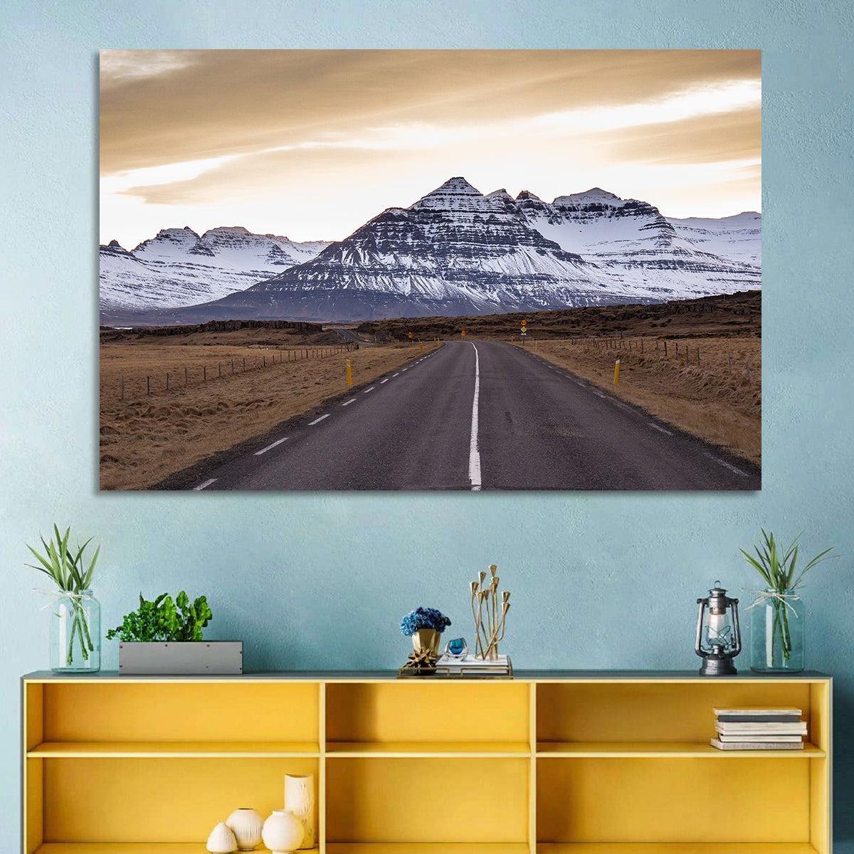 East Fjords Road at Dusk Wall Art in a room, landscape
