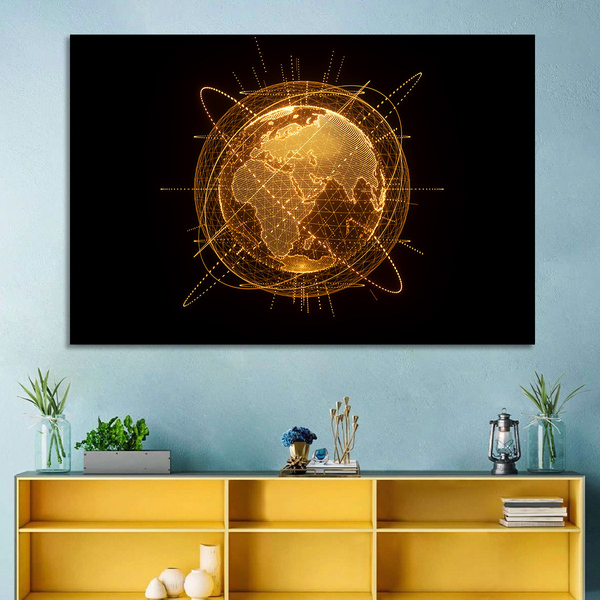 Golden Hologram Globe Wall Art