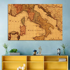 Antique Map of Italy with Ornate Cartouche Wall Art