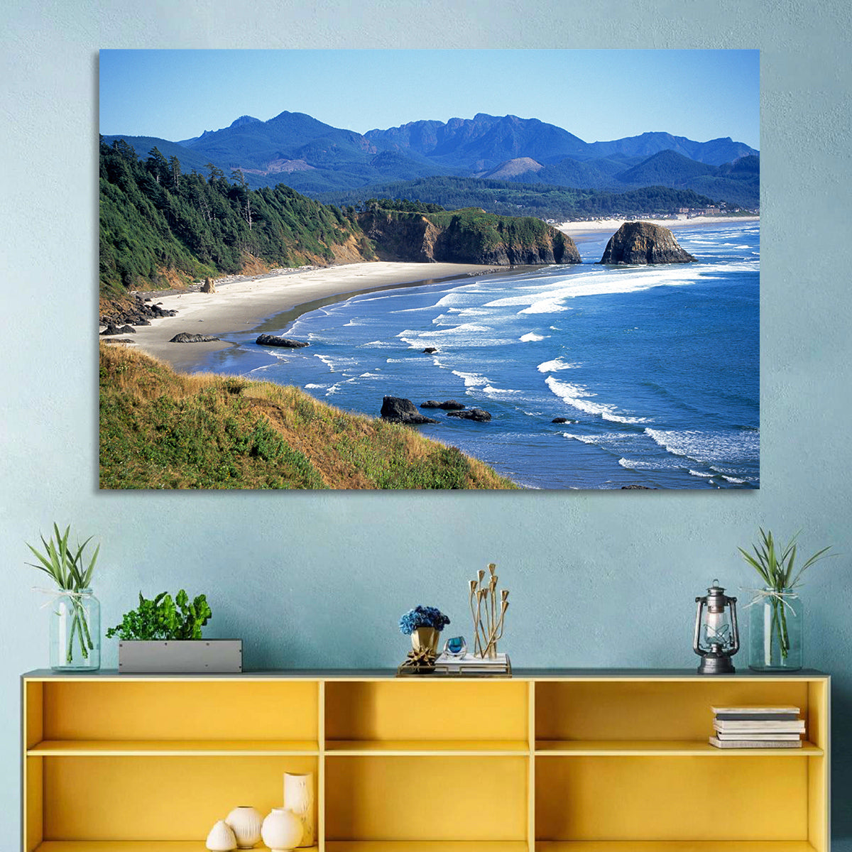 Ecola State Park Coastline Wall Art in a room, landscape