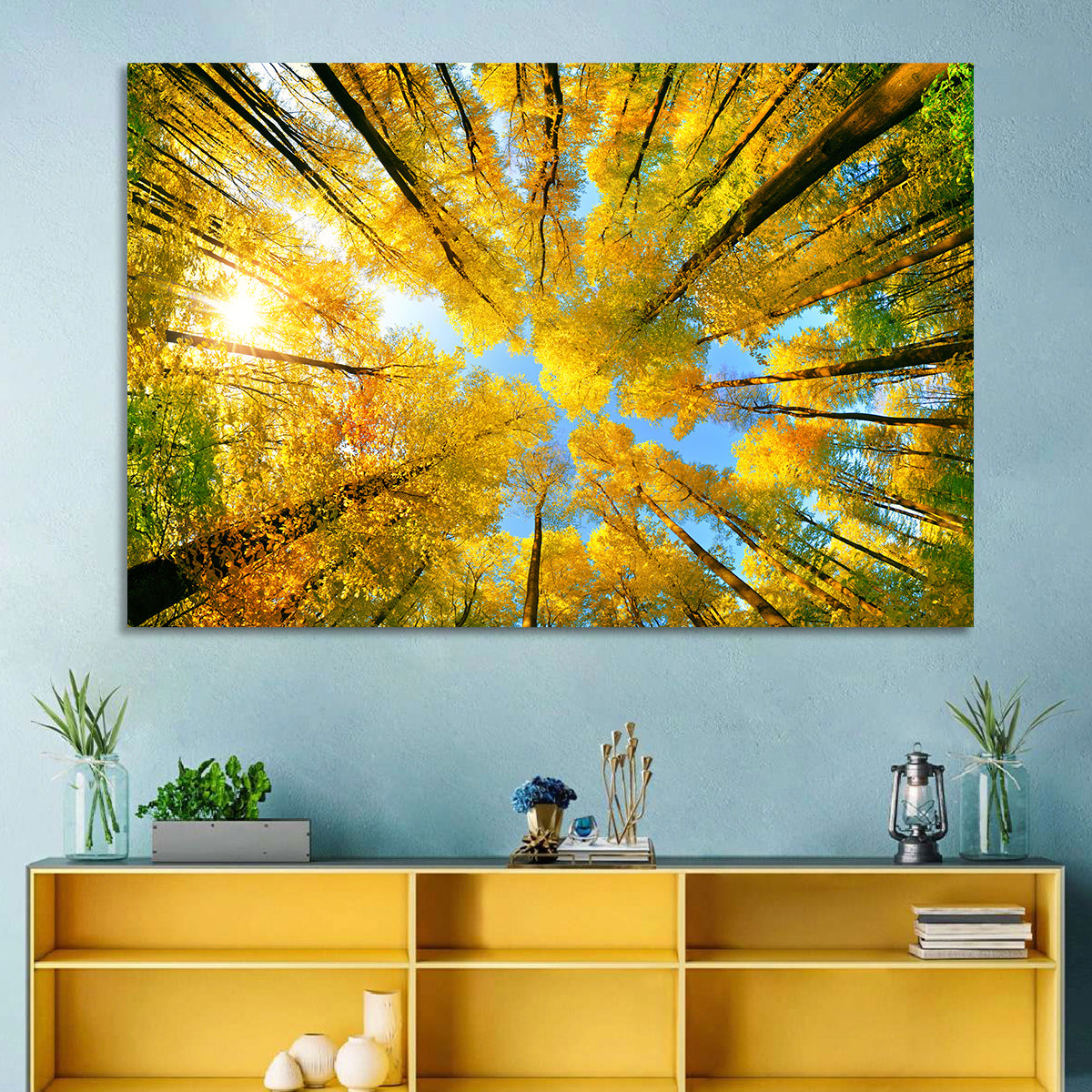 Golden Autumn Canopy Wall Art in a room, landscape