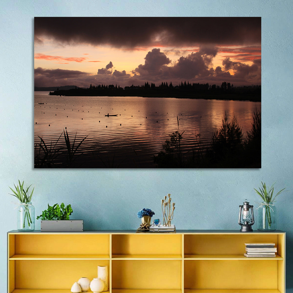 Lake Diatas Sunset with Boat Wall Art