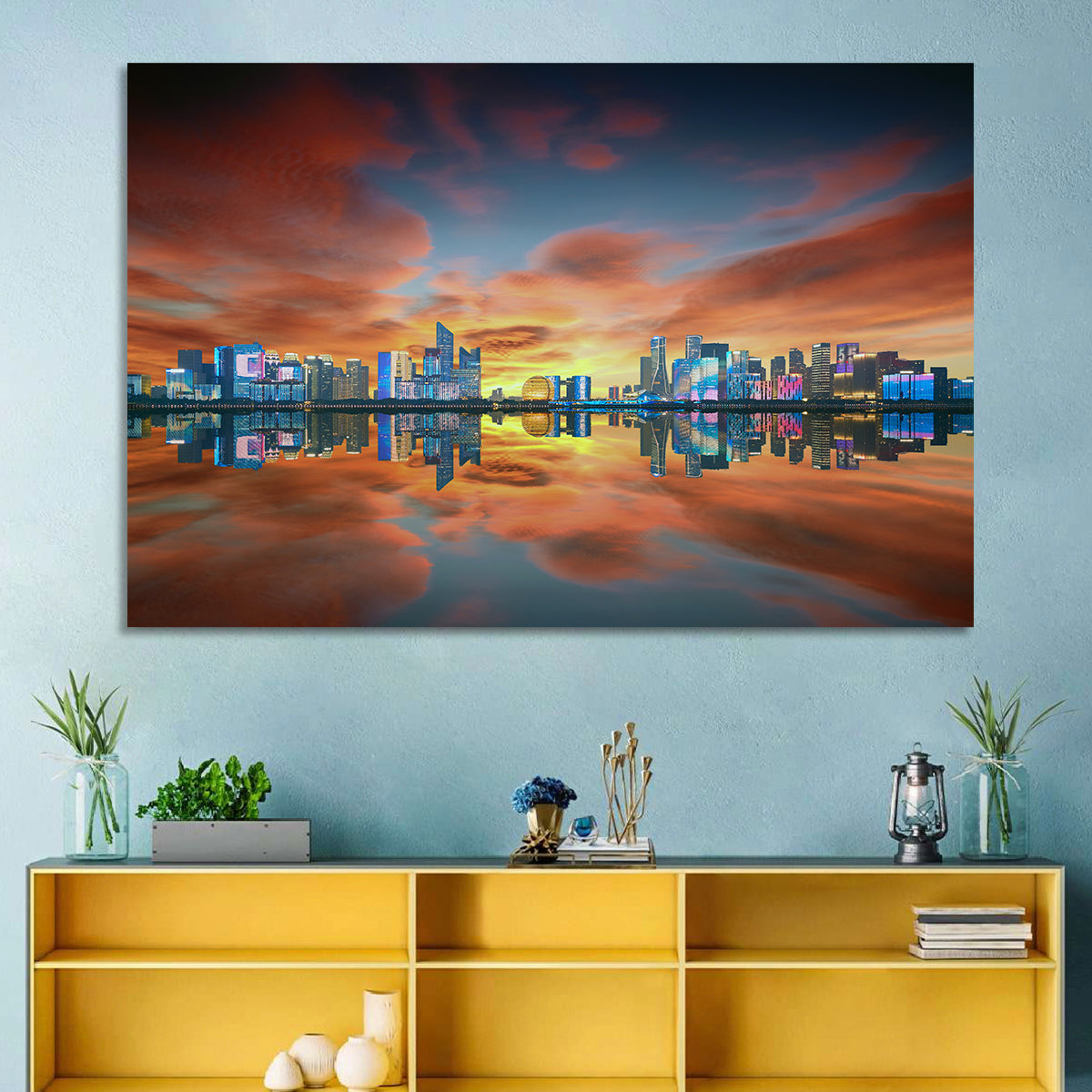 Hangzhou Golden Sphere Skyline at Dusk Wall Art in a room, landscape