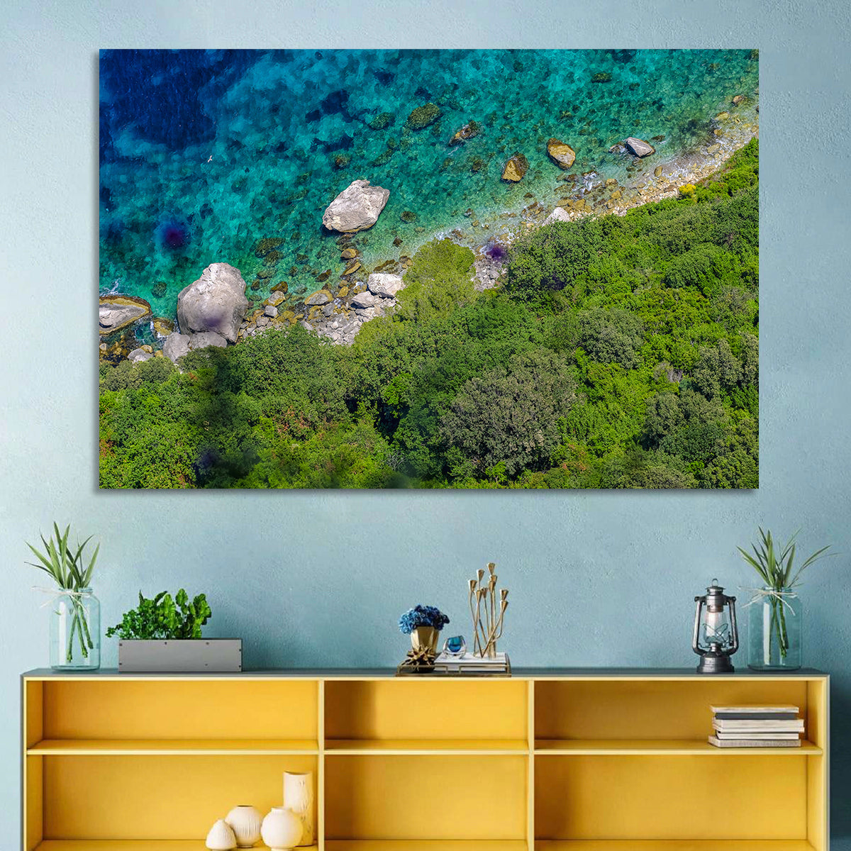 Capri Island Coast Wall Art in a room, landscape